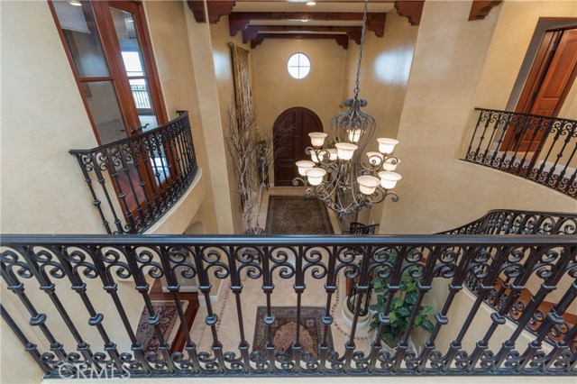 Looking over the dramatic front entry interior courtyard