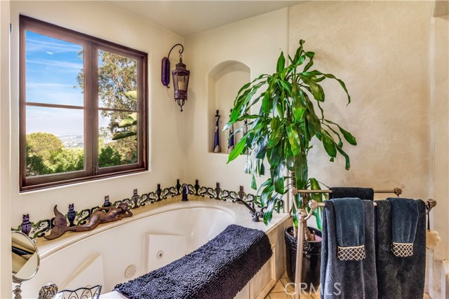 Master Bath with jacuzzi soaking tub and City view