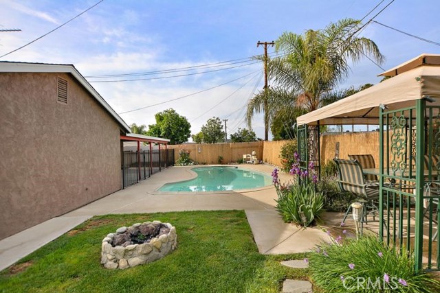 Fire pit, gazebo and pool