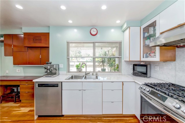 Kitchen looks out onto private patio