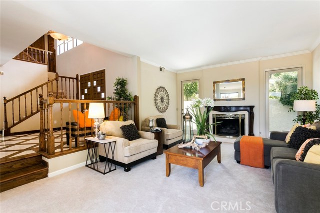 Step down Living room with fireplace