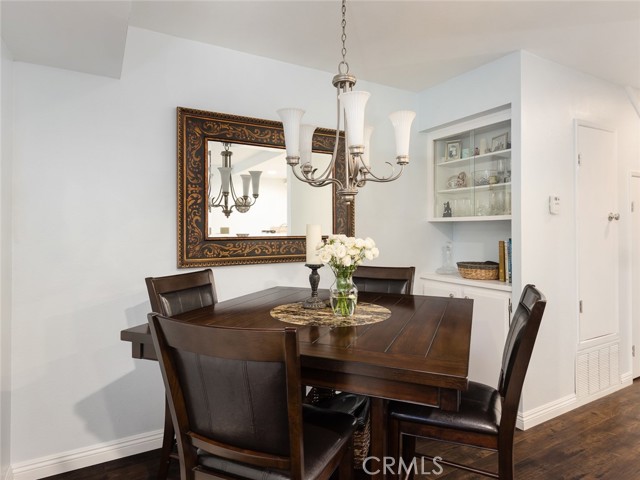 Dining area and shelving with cabinet space