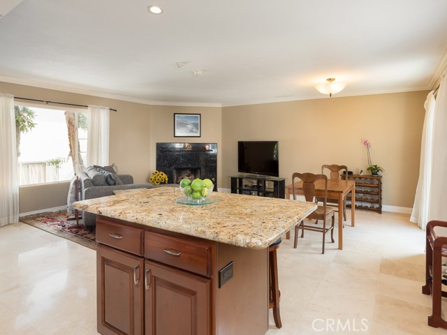 Island bar provides additional dining space.