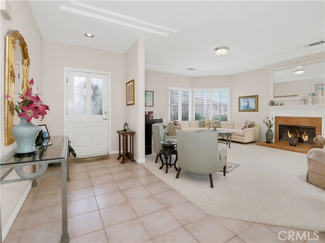 Enter to living room with fireplace