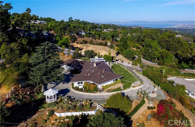 Bird's eye view with Santa Monica Bay on the horizon - visible from the outdoor kitchen as well.