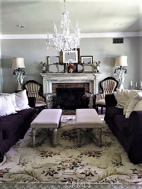 living room with gas fireplace