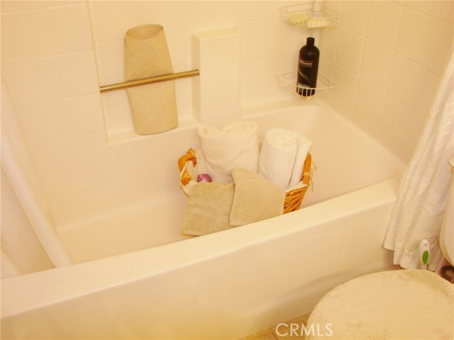 GUEST BATHROOM HAS A SOAKER TUB WITH SHOWER.