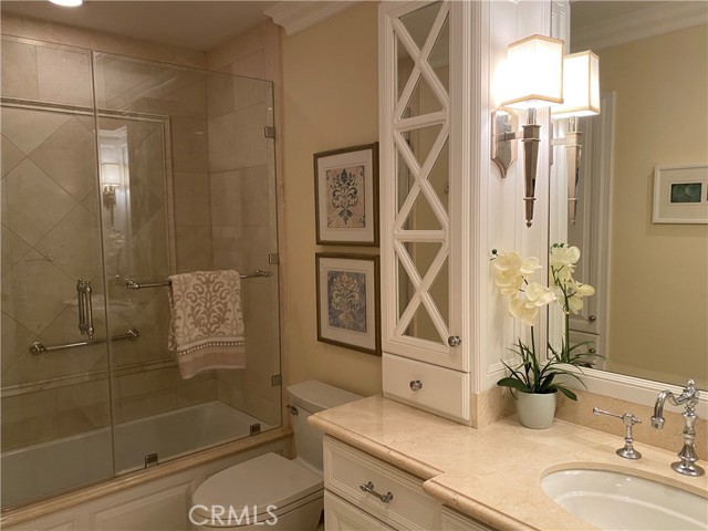 Beautiful primary bath with tub/shower and lots of storage