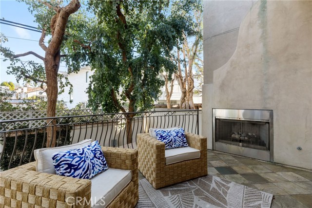 Slate deck off family room with fireplace