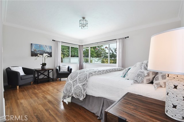 Master bedroom with pool view