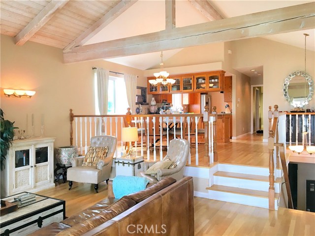 Living room with vaulted ceilings