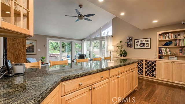 Ample storage for wine, books, and treasures.