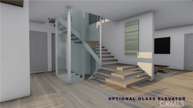 Rendering of the home's optional glass elevator (second floor pictured).