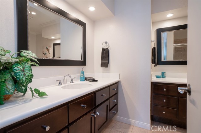 Master Suite Bathroom with dual sinks in their own counter/cabinet area
