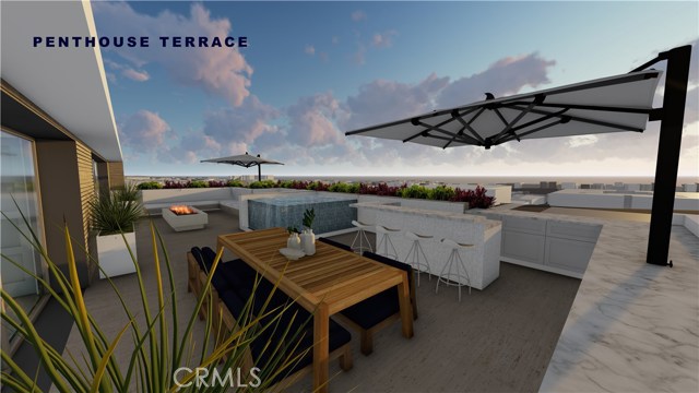 The third-level penthouse terrace with BBQ and built-in seating and optional spa is - quite literally - the zenith of entertaining. Your owner's suite - to the right - opens directly to the dramatic space and its breathtaking views of the Pacific Ocean from Palos Verdes to Malibu.