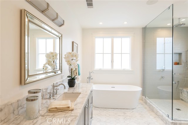 master bathroom detail of vanity's marble surface