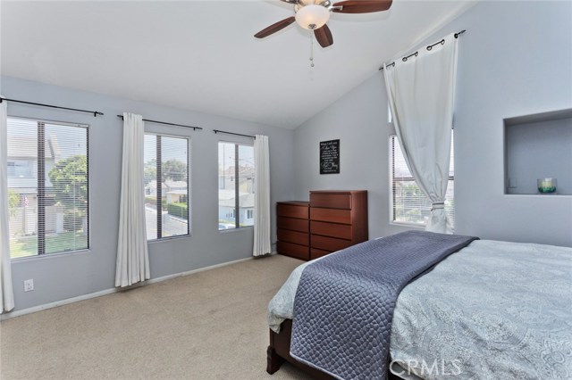 So much space in this bright and open master bedroom with remodeled bathroom.