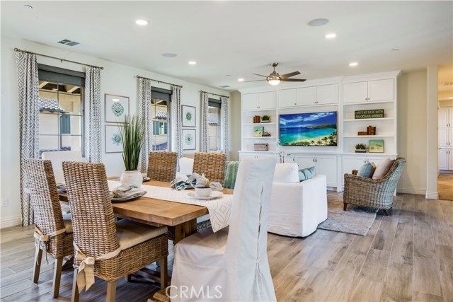 Ample room for a dining table in the open floor plan.