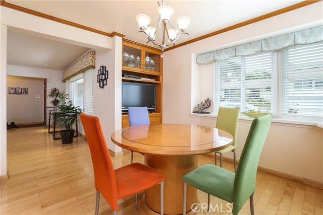 Dining room overlooking living room, view of ocean