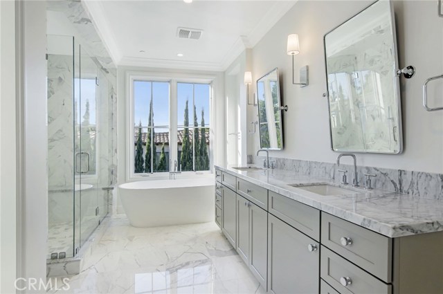 Master bath with carrera marble.