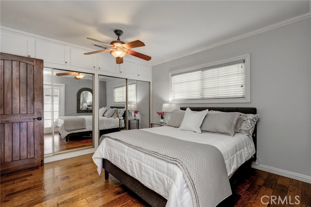 Master bedroom has large closet with mirrored doors