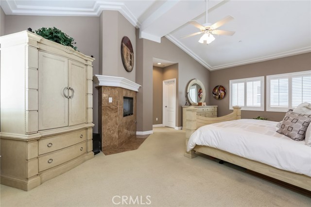 Master Suite w/vaulted ceiling, fan and fireplace