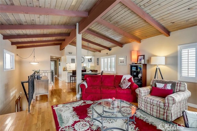 Great shot of the living space, dining area and open kitchen concept