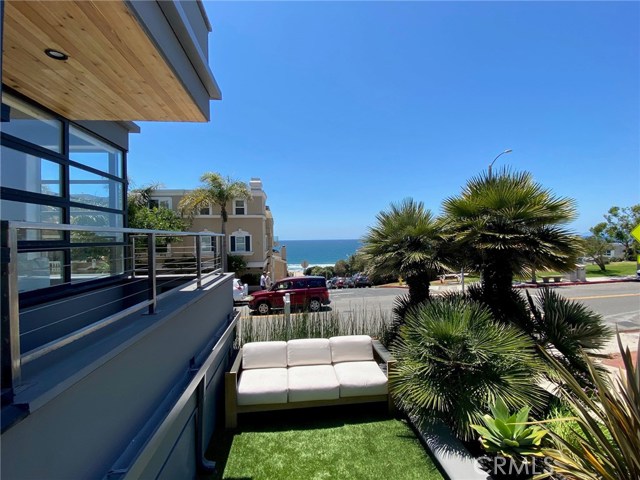 Lower Private Walk Street Patio off Living Room with Panoramic Ocean View. Bruce's Beach Park Across the Street