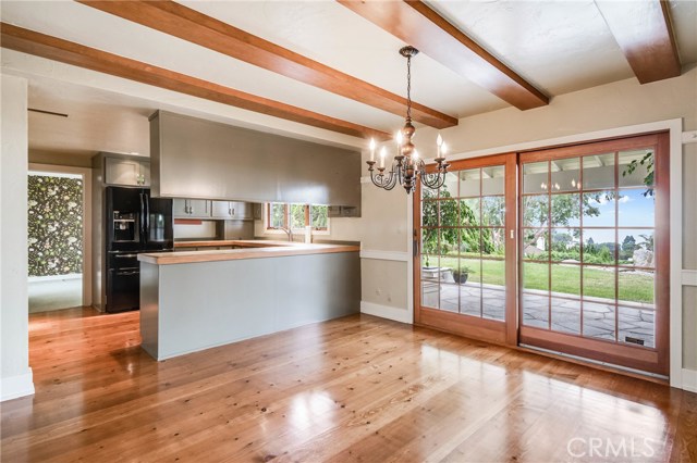 kitchen and dining area with ocean views