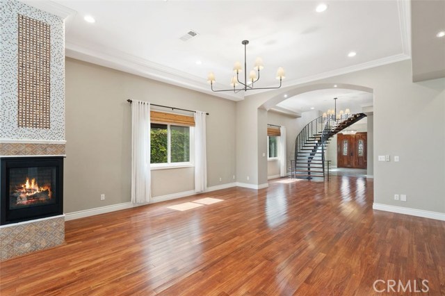 Fireplace and dining room area off of the kitchen.