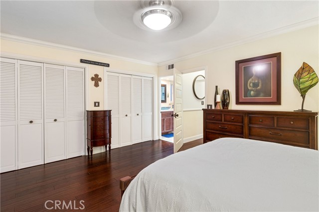 The primary bedroom suite is a spacious and tranquil setting with extra large closet space.