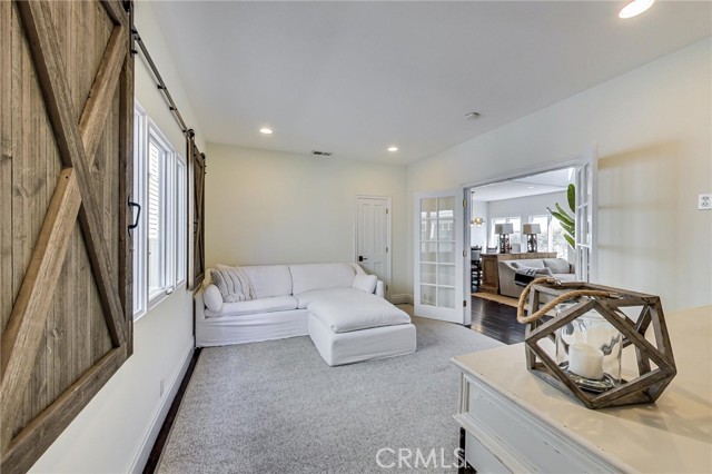 You can see the French doors in this shot. You can also see the closet door. This is bedroom #2 on the entry level.