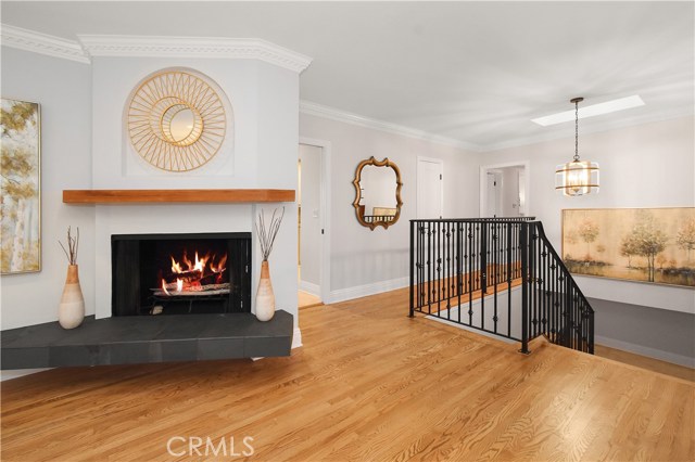 Entrance with wood burning fireplace