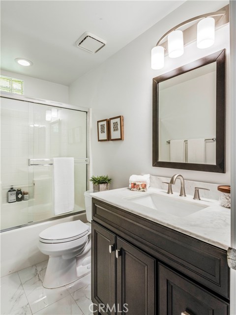 Beautifully remodeled hall bathroom.