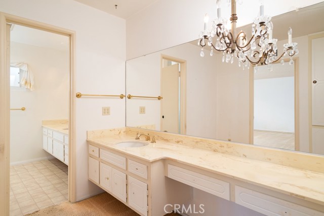 Master bathroom has a large vanity area.  Shower and 2nd sink are through privacy door.