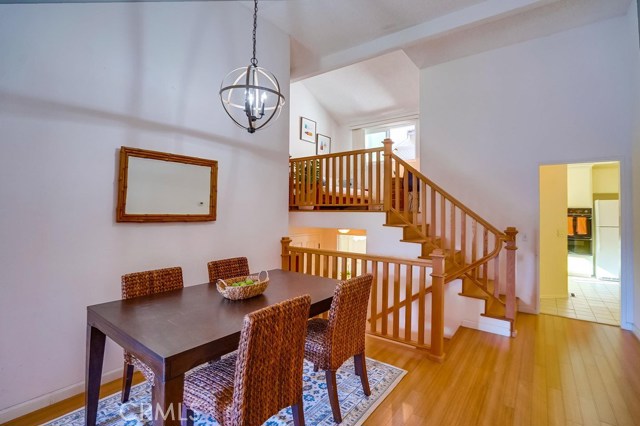 Dining area and loft looking north towards kitchen