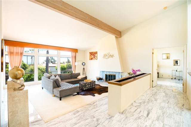 living room with partial ocean view