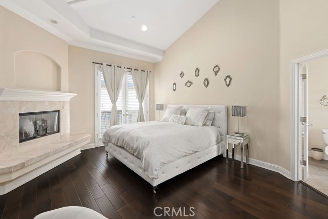 Master bedroom, intimate fireplace, generous walk in closet, high ceilings, stylish wood floors, and yes, another balcony