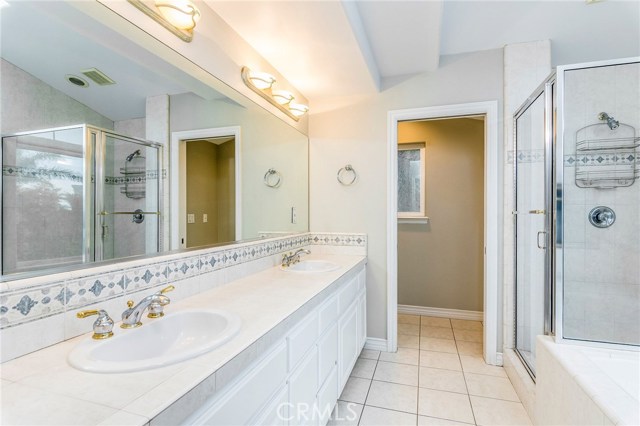 Master bathroom with water closet, spa tub and separate shower