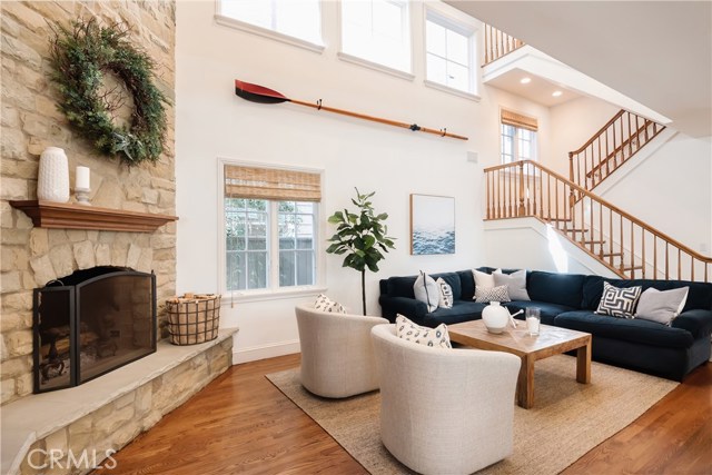 Family room with two story fireplace