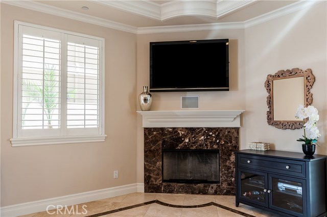 A fourth feature of the living area is this gorgeous marble fireplace.