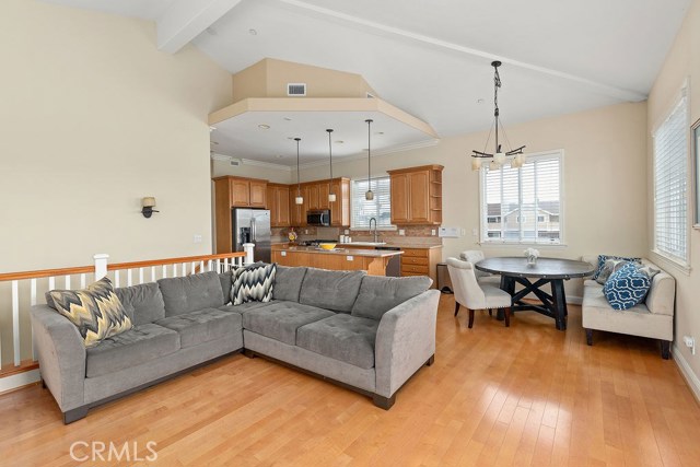 High ceilings and architectural details enhance the open floor plan