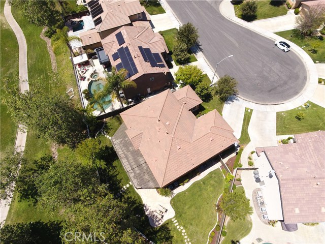 View from above of the large patio and yard