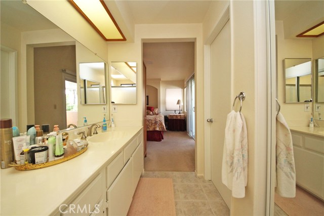 Master bathroom with walk-in closet and sliding glass door