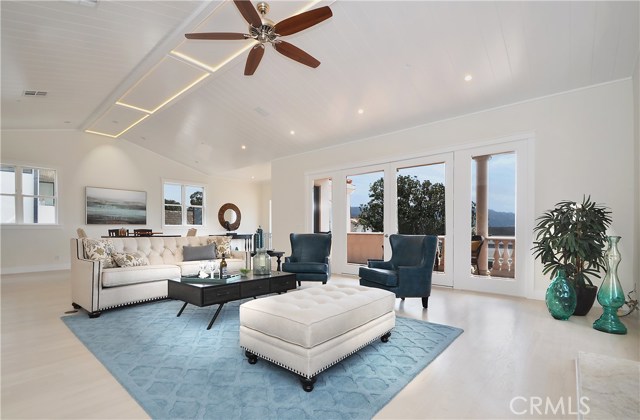 Huge living room with coffered high ceiling