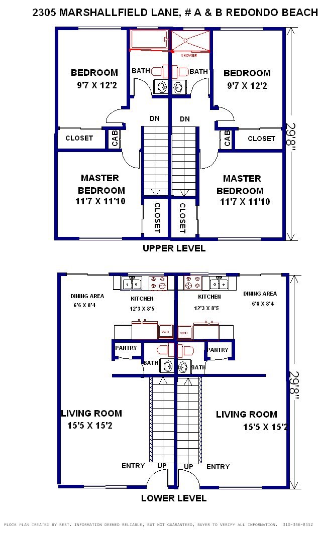 Upper and lower floor plans of side by side units B & C.