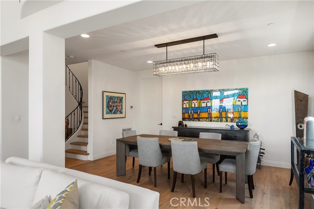 Huge dining area with designer lighting