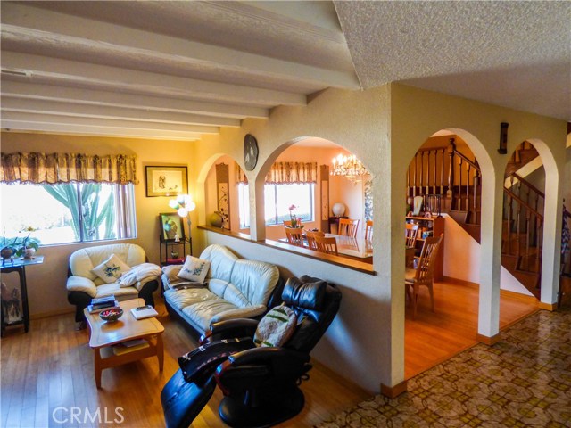 View of family room and dining room
