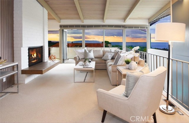 Living Room with Fireplace & View