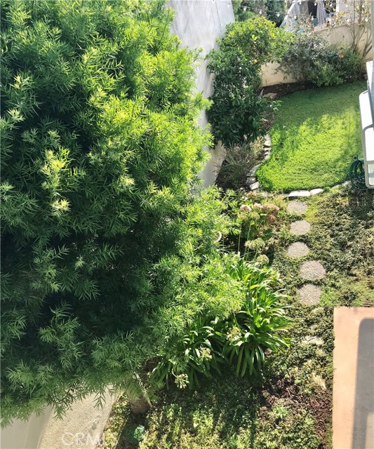 Overhead view of the yard taken from the balcony.